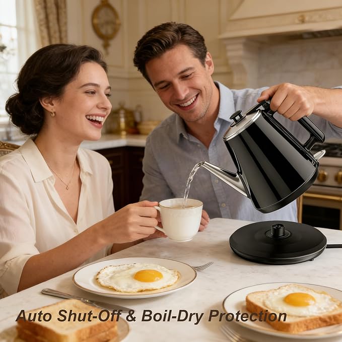 Small Gooseneck Electric Kettle 0.9L, 1000W 304 Stainless Steel | BPA Free, Auto Shut-Off & Boil-Dry Protection, Easy to Use, Vintage Design Tea Kettle Fast Boiling for Home Office Dorm RV