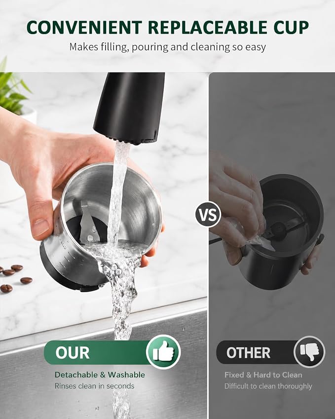 SHARDOR Electric Super Silent Blade Coffee Grinder, Timed Grind Control Rotary Knob, Adjustable Coarse to Fine for Coffee Beans, Spices & Herbs, with 2 Removable Stainless Steel Bowl, Green