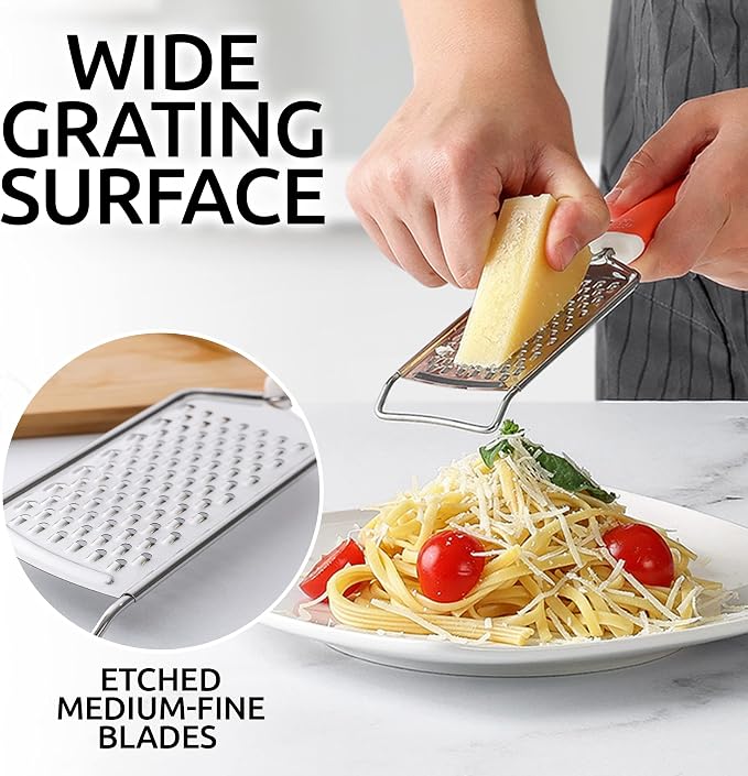 Zulay Kitchen Professional Cheese Grater Stainless Steel - Durable Rust-Proof Metal Lemon Zester Grater With Handle - Flat Handheld Shredder for Parmesan, Chocolate, Spices, And More - Orange