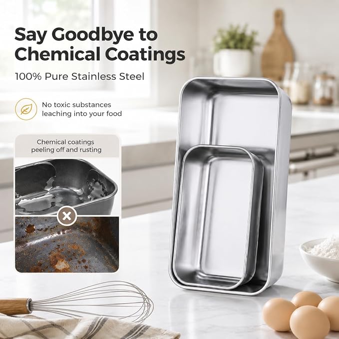 LIANYU Loaf Pan Set, 9x5Inch Bread Pans & 6.3x3.5Inch Mini Bread Baking Pan | 20 Pack Stainless Steel Bread Loaf Pans for Meatloaf Cake, Healthy & Non Toxic, Dishwasher Safe, 10 Medium Pan + 10 Small Pan