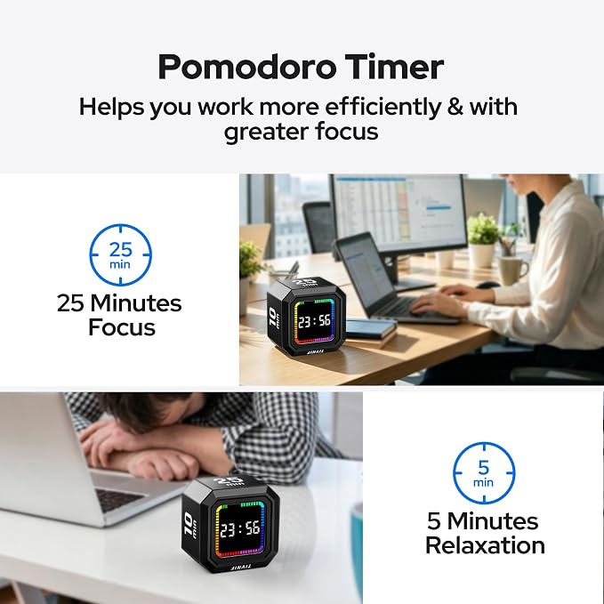 Kitchen Timer Visual Timer for Kids Color Display Gravity Sensor Cube | Digital Pomodoro Timer with Loud Alarm, Magnetic Back, Easy Use for Cooking, Classroom, Study & Productivity