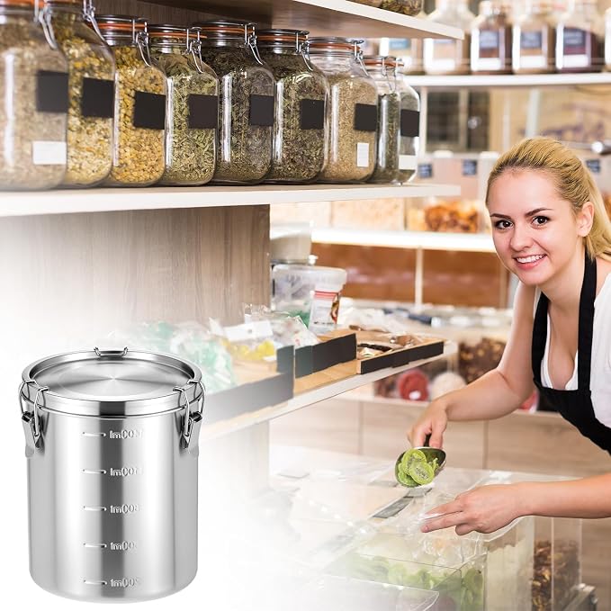 QWORK Stainless Steel Coffee Canister - Airtight 56 fl oz Food Storage Container with Silicone Gasket & Snap Locks for Coffee, Tea, Sugar