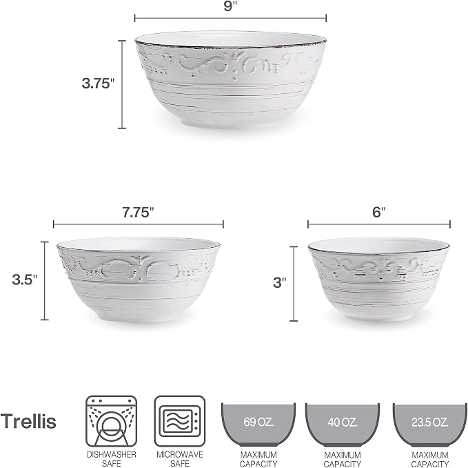 Pfaltzgraff Trellis Serving Bowls, Set of 3, White