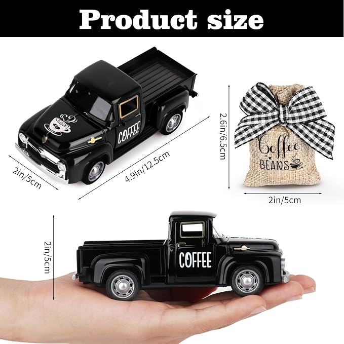 Hooqict Coffee Bar Decor Mini Metal Black Truck with Beans Burlap Sack for Home Farmhouse Kitchen Tiered Tray Decor Coffee Bar Accessories Coffee Station Decorations