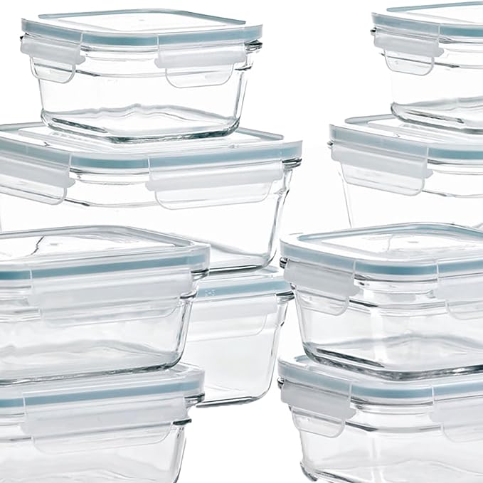 Glasslock Ring Taper 24 Piece Set Stackable Oven Microwave Safe Glass Food Storage Containers with Airtight Latching Lids,Clear | Stackable, Oven Microwave Safe, Airtight Latching Lids, Clear