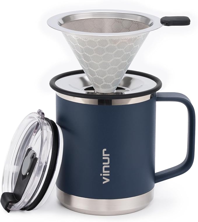 Pour Over Coffee Maker-12 oz Insulated Mug With Stainless Steel Filter | Stainless Steel Double Wall Vacuum Insulated Coffee Maker With Stainless Steel Filter for Home, Camping, Office (Slate Blue)