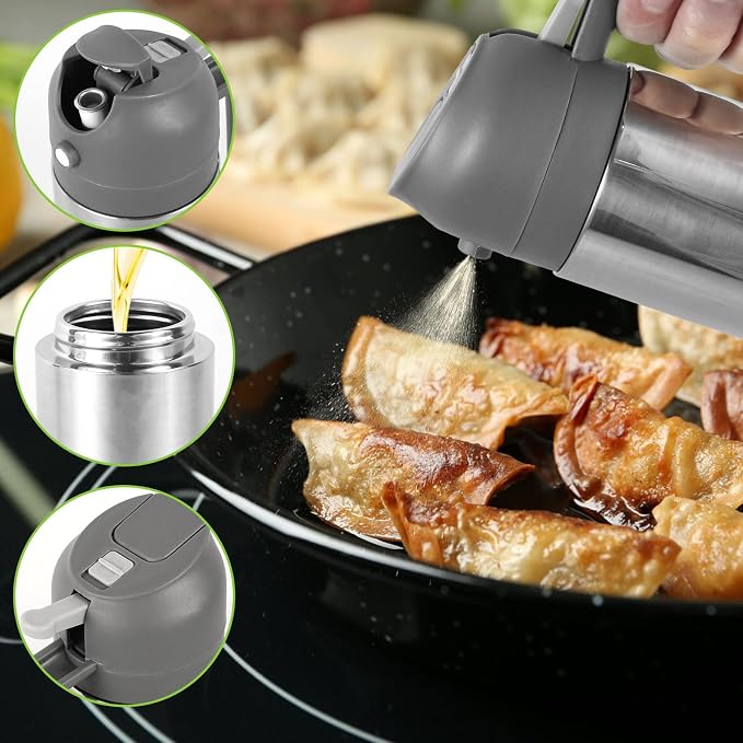 2 in 1 Oil Dispenser and Oil Sprayer, 304 Stainless Steel Oil Dispenser Bottle, 500ml Oil Sprayer for Cooking, Refillable Food-grade Oil Mister for Air Fryer, Salad, Frying, BBQ, Home Kitchen Gadget