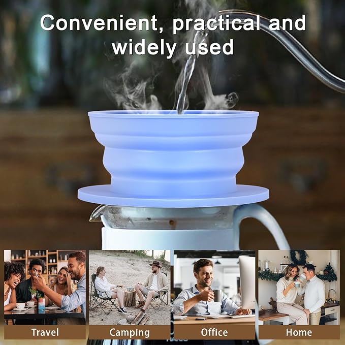 2-Packs Paperless Collapsible Travel Pour Over Coffee Dripper Kit Portable Coffee Filter - Travel Pour Over Coffee Maker Camping - Reusable Coffee Strainer Pour Over Cup (Blue+Green)