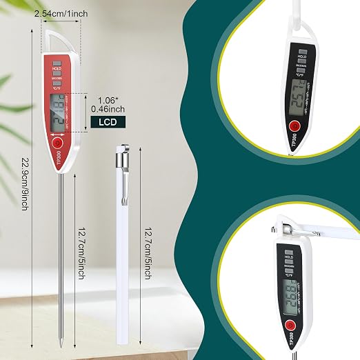 10 Set Digital Food Thermometer Long Probe Instant,White | Waterproof for Water, Liquid, Candle and Cooking Meat Thermometer Read for Kitchen BBQ Grill Candy