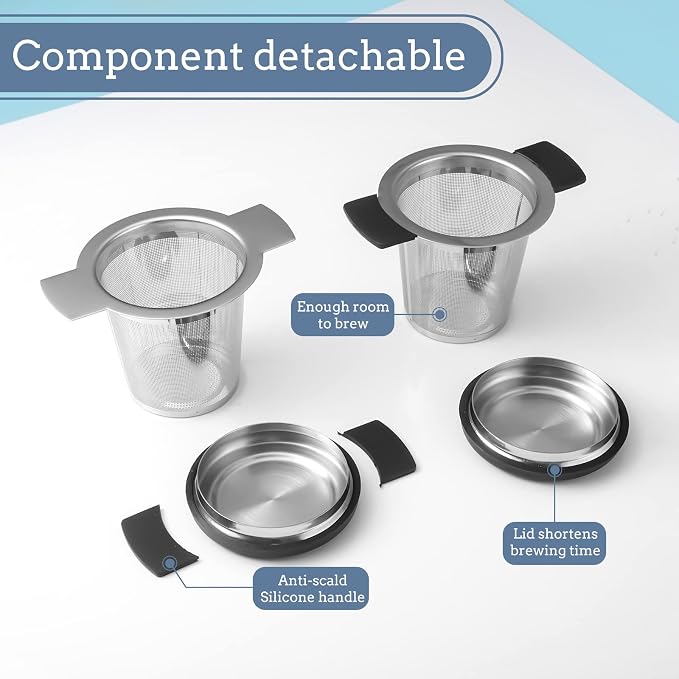 2 Pack Tea Infusers For Loose Tea, Stainless Steel Mesh With Lid | 304 Stainless Steel, Fine Mesh Basket, Large Capacity, Cup And Teapot Fit, Lid Doubles As Drip Tray