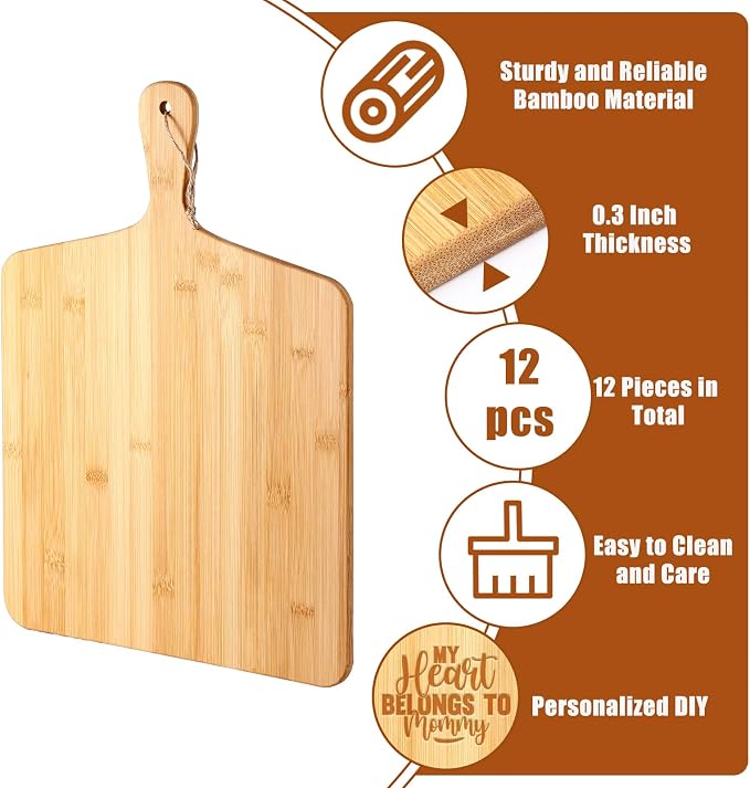 Patelai 12 Packs 17 x 13 Inch Wooden Bamboo Cutting Board Set with Handles Large Kitchen Serving Plain Chopping Board Bulk Gifts for Mom for Vegetables Meat Pizza Cheese Fruit Bread