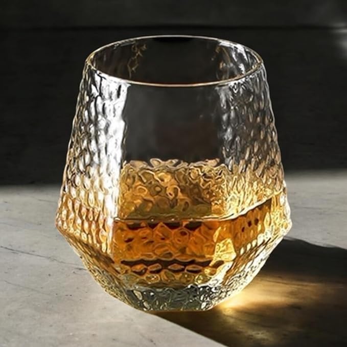 40 Pack Disposable Plastic Wine Glasses 12 oz Diamond Stemless Clear Cups | Cocktail Whiskey Champagne, Shatterproof BPA-Free Reusable Recyclable, Hammered Design for Wedding Party Birthday