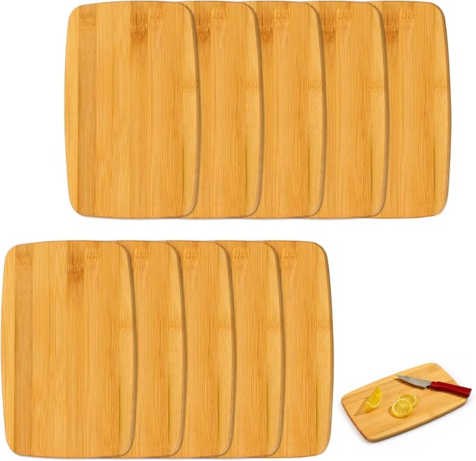 10 Pcs Bulk Wood Cutting Board Bamboo Wooden Chopping Board Charcuterie Serving Tray Laser Engraving Blanks for Pizza Bread Vegetables Cheese DIY Mothers Father Day Housewarming Gifts, 6" x 9"