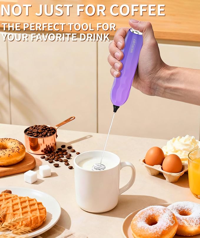 2-Pack Milk Frother Handheld with Stand, Valentines Day Gifts for Him and Her, Electric Coffee Frother, Coffee Lover Gift for Lattes, Cappuccino, Matcha & Hot Chocolate, Black/Colorful