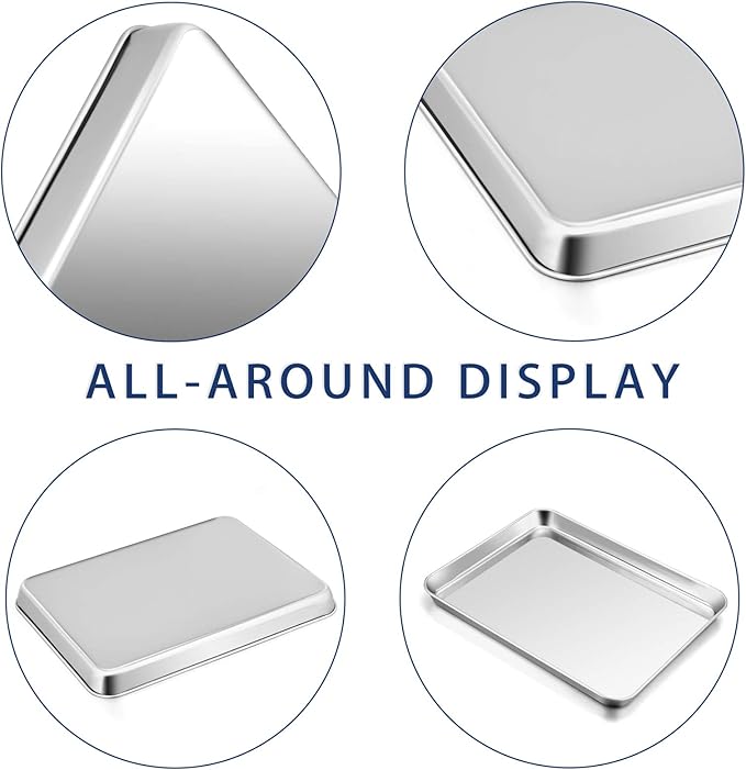 P&P CHEF Baking Sheet Pan, Stainless Steel Cookie Sheet, 12.5 Inch & 4 Pcs | Oven Tray Sheet Pan for Baking & Serving, Baking Tray for Multi Uses, Heavy Duty & Non-toxic, Rust Free & Dishwasher Safe