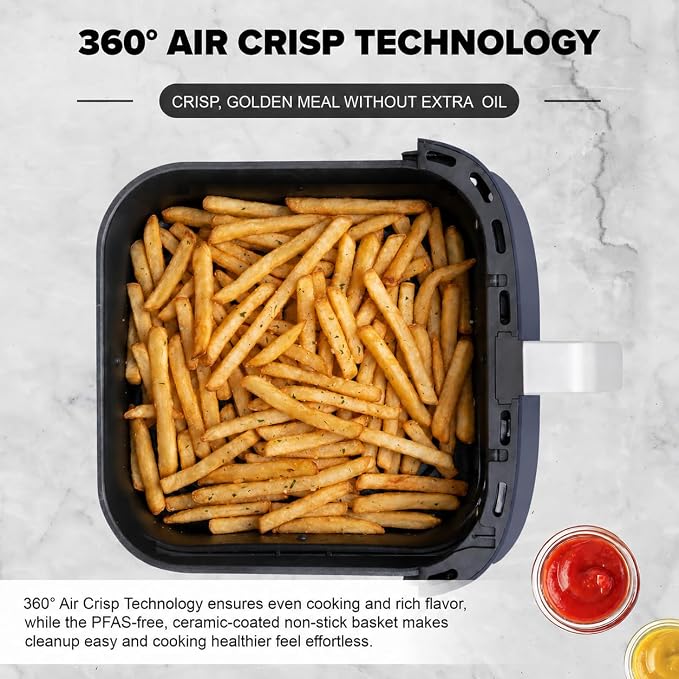 Nuwave Brio Plus 7QT Air Fryer, Extra Crispy Results w/Less Oil, PFAS-Free | Non Toxic, Odor-Free, More Even, 100 One-Touch Presets, 6-in-1: Air Fry, Bake, Roast, Toast, Dehydrate & Reheat, 50°F–400°F
