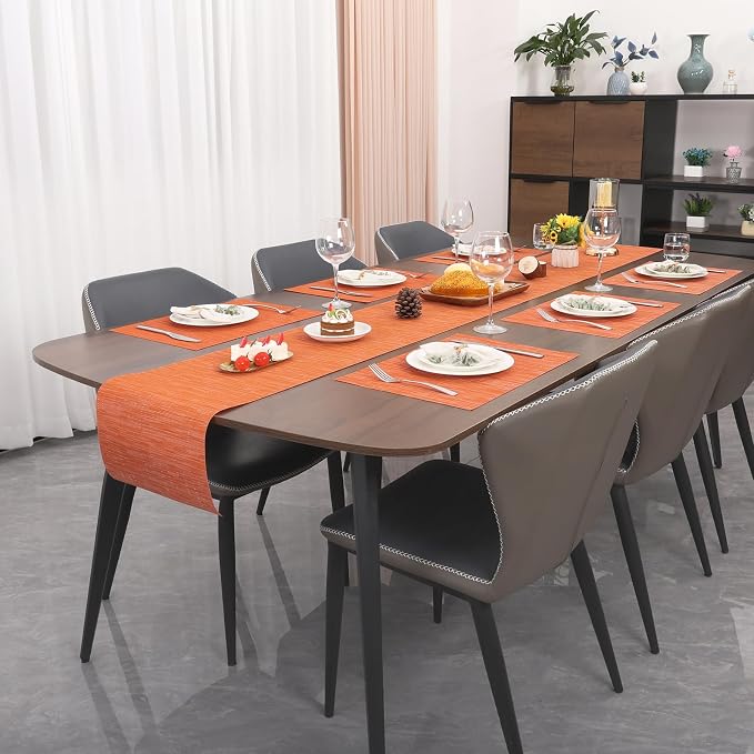 Myir JUN Placemats Set of 6 Kitchen and Dining Table Placemats | Vinyl Placemats Place Mats Indoor/Outdoor Set of 6 Washable Table Mats Non-Slip Place mats for Dining Table, Orange