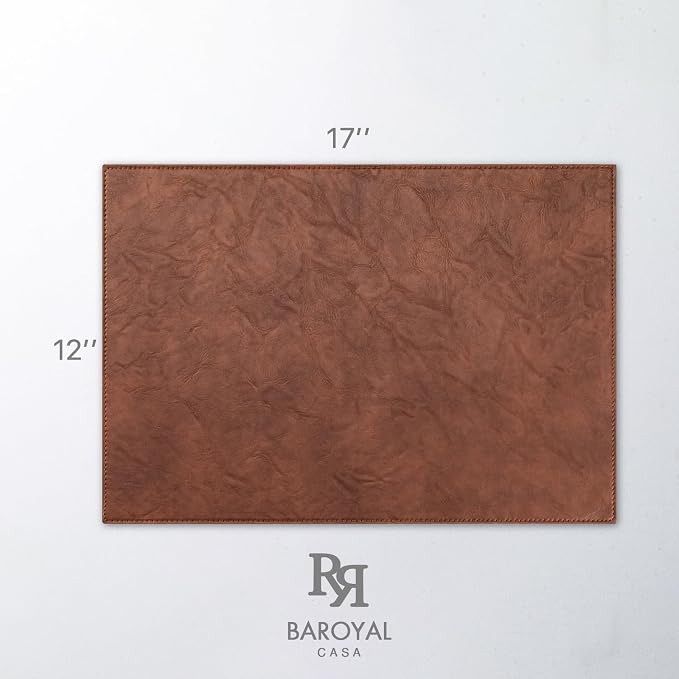 Baroyal Faux Leather Placemats Set of 4 Vinyl Washable Wipeable Table Mats for Kitchen Dining Table Heat Resistant Waterproof Indoor/Outdoor Placemats Non-Slip Easy Clean Place Mats (Reddish Brown)