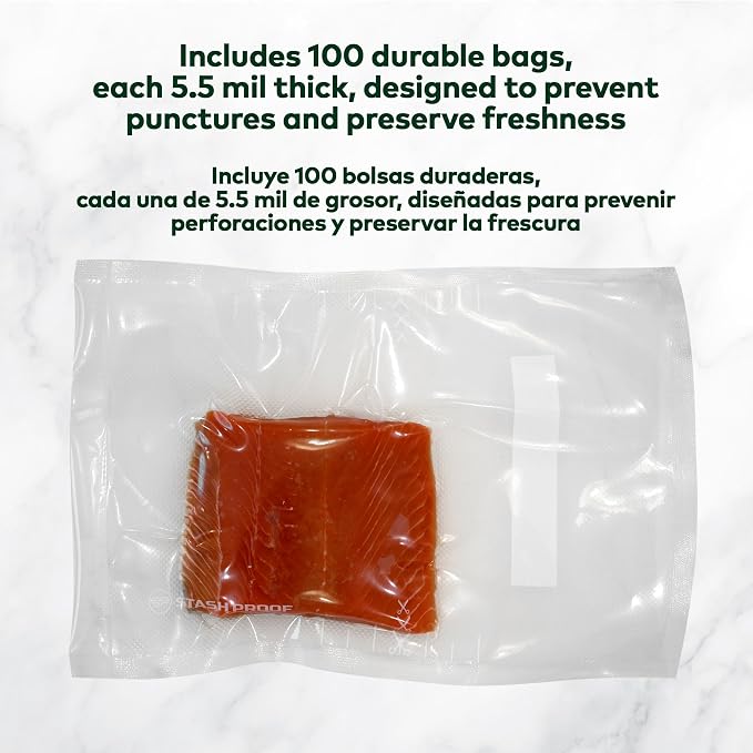 Vacuum Seal Bags 8" x 12" (100 Count) 5.5 Mil (Clear & Clear) BPA Free Heavy-Duty Commercial Grade Food Vacuum Sealer Bags for Food Saver, Sous Vide, Meal Prep, Freezer Storage & Food Preservation