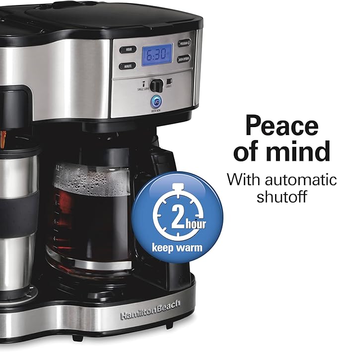 Hamilton Beach 2-Way Brewer Coffee Maker, Single-Serve and 12-Cup Pot, Black/Stainless Steel(49980A), Carafe | 12 Cup Glass Carafe | Black with Stainless Steel Accents | 49980RG