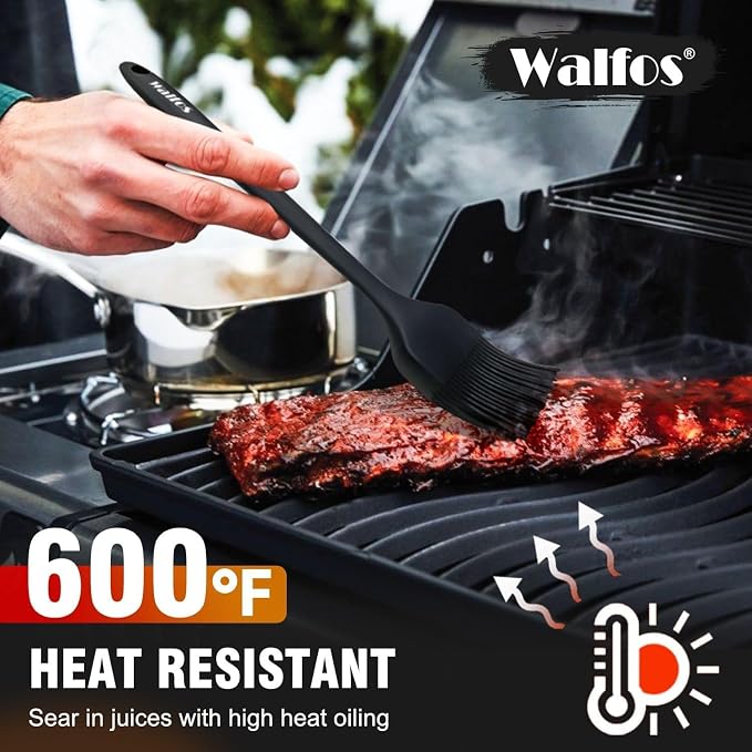 Walfos 600°F Heat Resistant Silicone Basting Brushes BPA Free Pastry Brush, Spread Oil Butter Sauce for BBQ Grill Baking Kitchen Cooking, Dishwasher Safe (2 SIZE)
