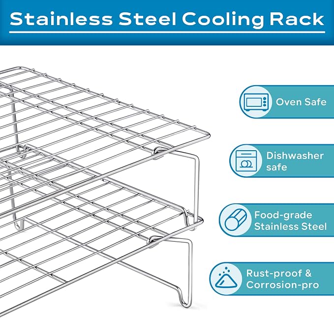Leonyo 2-Tier 15x10IN Cookie Cooling Rack for Cooking Stackable Collapsible | Stainless Steel Cookie Cooling Racks For Cooking Baking, Wire Cookies Rack for Drying Pizza with Raised Legs, Dishwasher Safe