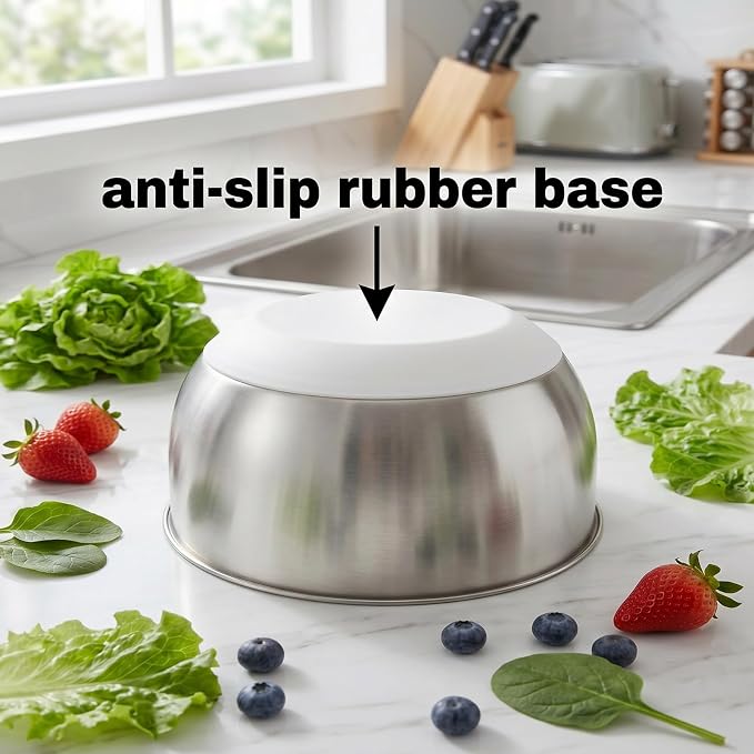 Salad Spinner Dishwasher Safe Stainless Steel Salad Spinner, 5.3 Qt Vegetable Washer, Lettuce Spinner with Non-Slip Base and Stop Button, Transparent Lid & Drainage Hole