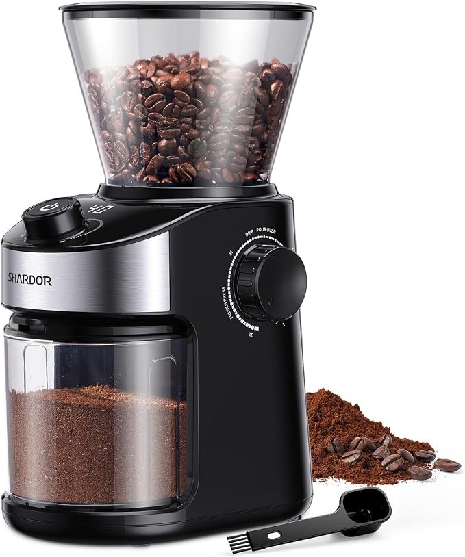 SHARDOR Burr Coffee Bean Grinder, 32 Settings, 40-Second Timer, Black | Electric Grinding, Chamber Cleaning Button, Adjustable Grind Time Control, Removable Hopper, Compact Design, Home Brewing