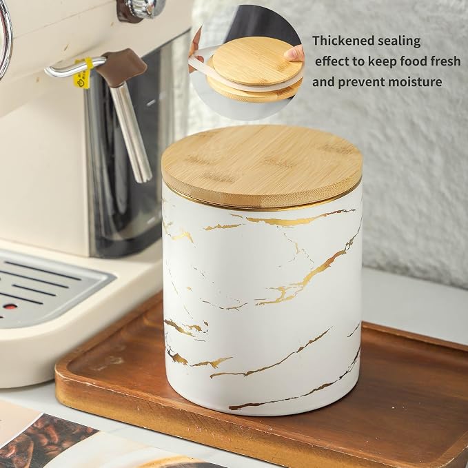 Food Storage Jar Strong Ceramic Storage Canisters with Airtight Seal Bamboo Lid Modern Design Seal Damp-Proof Kitchen Jar for Coffee, Tea,coffee