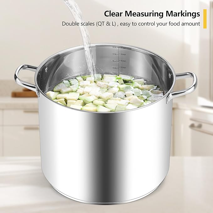 Homikit 20 Quart Soup Pot with Lid, Large Stainless Steel Stock Pot with Double Handles, Heavy Duty Cookware Induction Stockpot for Canning Steaming Simmering, Compatible All Cooktops, Dishwasher Safe