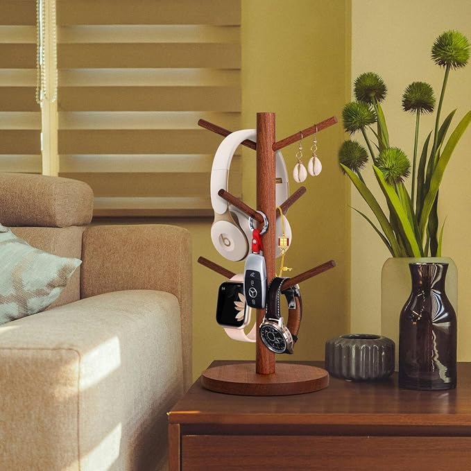 MyLifeUNIT Mug Holder Tree, Coffee Cup Holder with 6 Hooks (Reddish Brown) | Anti-slip padded bottom, space-saving compact design, easy air drying, sturdy tip-resistant structure