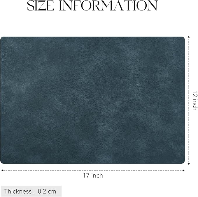 MOSAYT Vinyl Placemats Set of 12-12 X 17 Inch - Faux Leather 100% Waterproof Oil-Proof Wipeable PU Place Mats, Heat Resistant Reversible Table Mats for Kitchen, Dining, Outdoor, Navy Blue