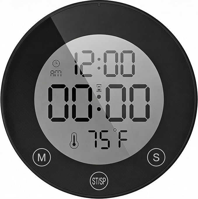 KADAMS Shower Clock Waterproof Bathroom Timer – Digital Wall Clock with Countdown, Magnetic Kitchen Clock with Temperature & Humidity, Suction Cup for Kids Shower Spa Cook Bath (Matte Black)