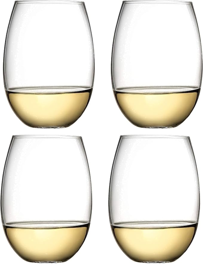 Royalty Art European Stemless Wine Glasses, 4-Piece Set, Clear | Elegant hosting glassware, modern heavy-duty glass crystal, dishwasher safe