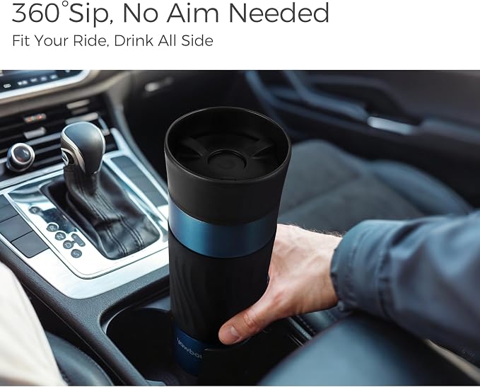 Travel Coffee Mug with 360°Lid, Travel Coffee Tumbler 16 Oz Leak Proof, Stainless Steel Insulated Travel Mugs for Hot and Cold Spill Proof(MetPaintBlue)
