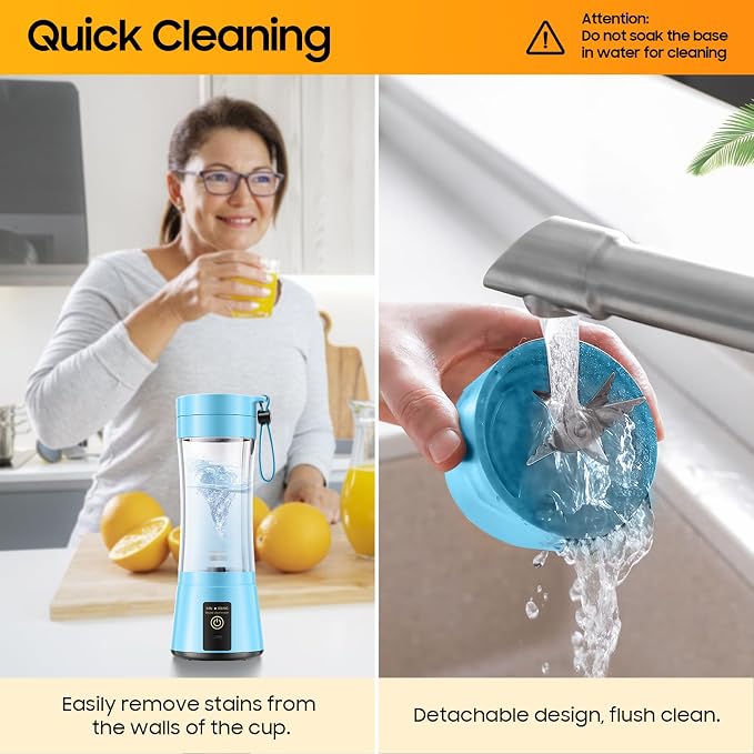Portable Blender Personal Size Blender Make Smoothies, 12oz Mini Travel Cup | BPA-Free Small Blender with High Blending Speed, 6 Steel Blades, Easy Clean, Freshly Squeezed in Sports/Office/Gym