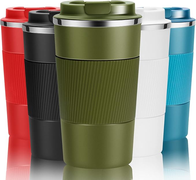 YINJOYI 12oz Travel Coffee Cups Insulated Tumbler Thermal Mug to Go with Lid Leak Proof Reusable Stainless Steel Coffee Mug Spill Proof for Hot and Iced Cold Drinks (Green, 380ml)