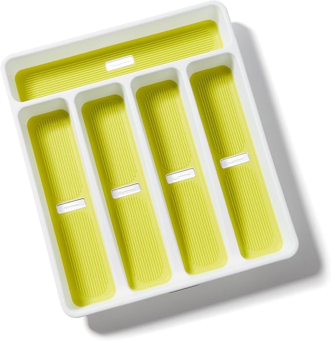 5-Compartment Silverware Organizer Tray with Icons for Kitchen Drawer | Non-slip TPR Linings，5-Compartment，High-quality Plastic，Fits Well In Standard Drawers，With Cutlery Icons