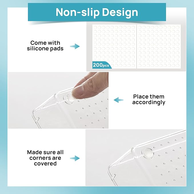 Vtopmart 44 PCS Clear Plastic Drawer Organizers Set, Vanity Organizer Trays | 4-Size Versatile Makeup Organizer, Non-Slip Storage Containers for Makeup, Jewelries, Bedroom，Kitchen Utensils and Office