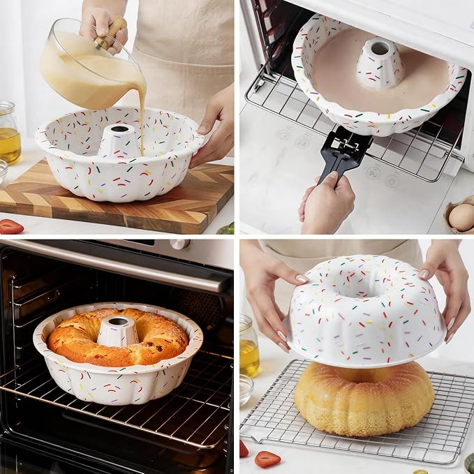 SOV silicone cake pan, silicone Cake Molds, Bakeware Non Stick 10 inch Pan for Jello,Gelatin,cake, Silicone Baking Molds for Cakes, Round Baking Pan (white + 2 packs)