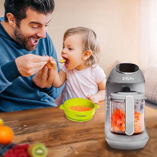 EVLA'S Baby Food Maker, Steamer, Blender, Baby Food Processor for Healthy Homemade Baby Food in Minutes, Touch Screen with 6 Reusable Food Pouches, Baby Registry Essential, Grey | Blend, Grind, Steam, and Cook Homemade Baby Food, Self Cleaning Machine ...