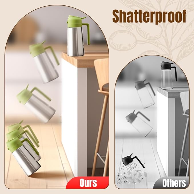 PARACITY Oil Sprayer and Pourer, 16 fl oz Stainless Steel Oil Dispenser | 2-in-1 olive oil spray bottle with ceramic-coated interior for daily kitchen cooking, air fryer, BBQ, salads, and baking.