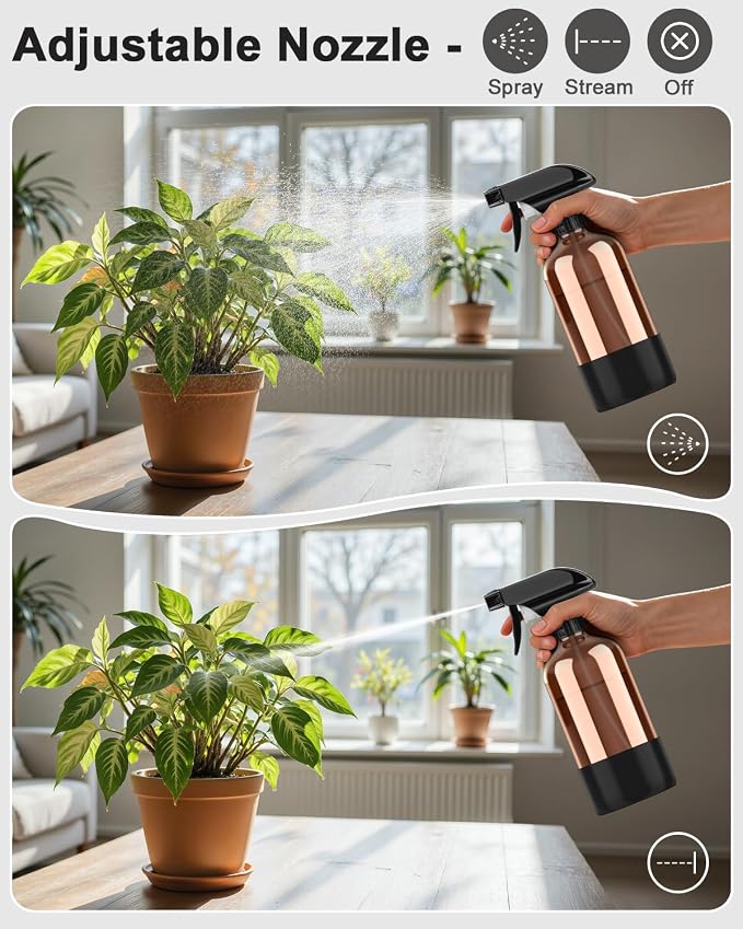 Bontip Amber Glass Spray Bottle, 16 oz with Black Silicone Sleeve, 3 Pack | Refillable amber glass bottle, With protective silicone sleeve, BPA-free, UV shielding, Great for cleaning solutions,plants