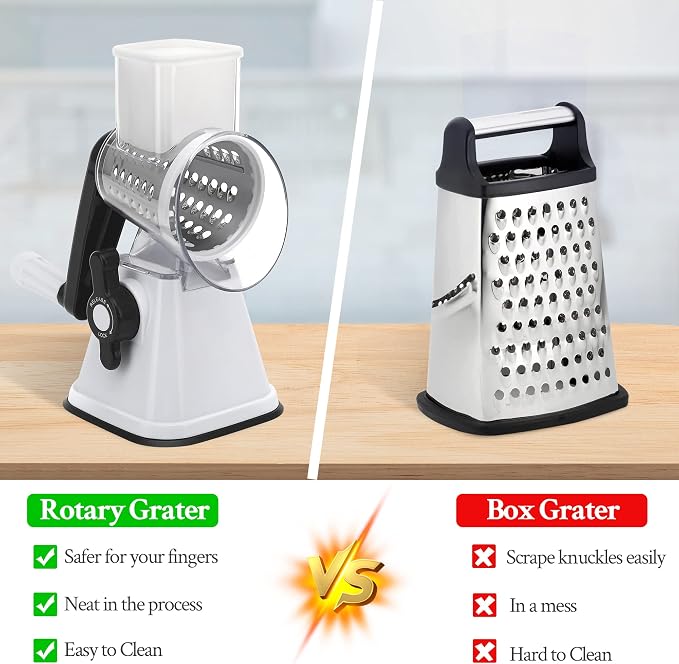 Cheese Graters with Handle, Manual Cheese Shredder Rotary Grater with 3 Replaceable Drum Blades for Vegetables, Fruit, Food, Nuts
