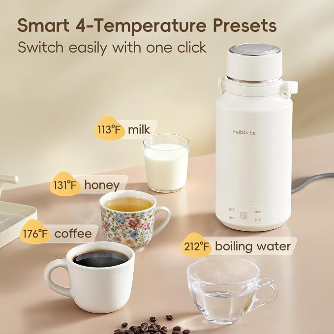33.8 Oz/1000mL Portable Electric Kettle,304 Stainless Steel Travel Kettle Electric,4 Temp Settings with Holding Heat,600W Fast Boiling Water with Auto Shut-Off and Boil Dry Protection