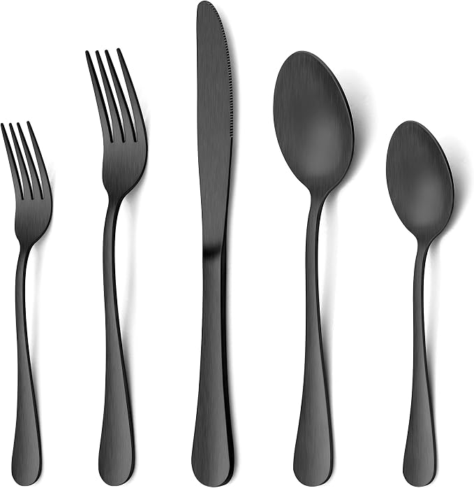 LIANYU 60 Piece Matte Black Silverware Set, Satin Finish Cutlery Set for 12 | Stainless Steel Black Flatware Set, Fancy Kitchen Utensil Tableware for Home Restaurant Party, Dishwasher Safe