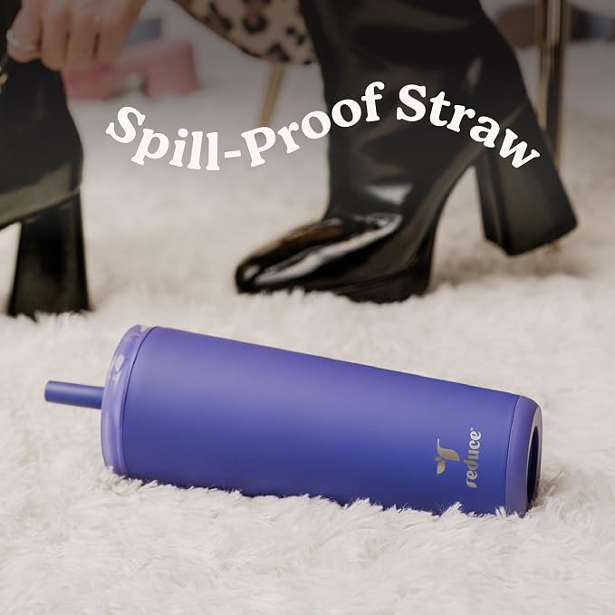 REDUCE Halo 24 oz Stainless Steel Vacuum Insulated Tumbler - Spill Proof Travel Mug with Flip Handle Lid - Keeps Drinks Cold for 32 Hrs - Dishwasher Safe - Cupholder Friendly - Lilac Bud