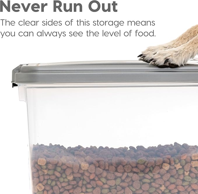 IRIS USA Airtight Dog Food Storage Container Combo, 30 lb & 11 lb Bin | Stackable food storage system includes scoop and wheels to keep kibble, treats, and pet food fresh and organized.