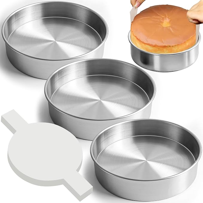 6 Inch Cake Pans Set of 3 with 100 Pieces Parchment Paper | Stainless Steel Baking Pan For Layered Cakes, Smash Cake Pans Mirror Finish Dishwasher Safe Small Cake Pan Set Cake Mold