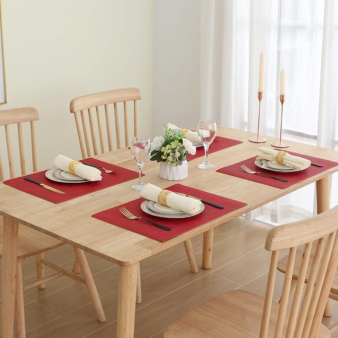Homaxy PU Faux Leather Placemats for Dining Table, Set of 4, Red | Waterproof Wipeable Washable Table Mats, Easy to Clean Anti-Slip Place Mats, 11.8" x 17"